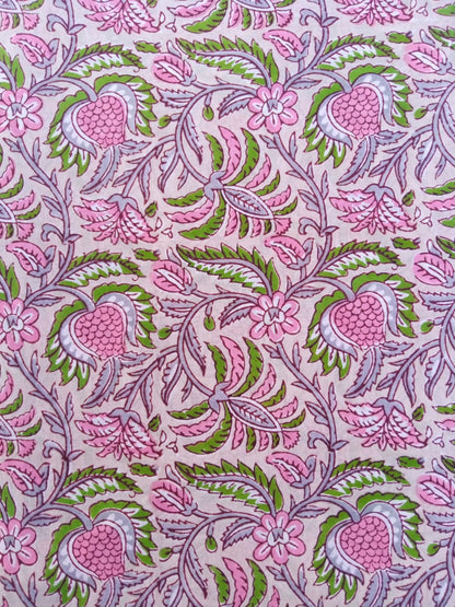 Beige Multi-Colored Floral Pattern Hand Block Printed Pure Cotton Fabric - JBR78