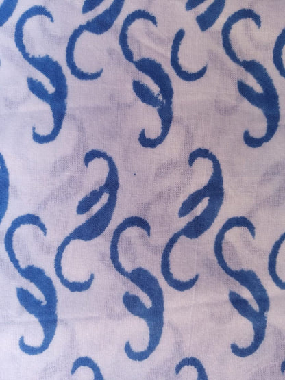 Blue White Base Hand Block Printed Pure Cotton Fabric - JBR76