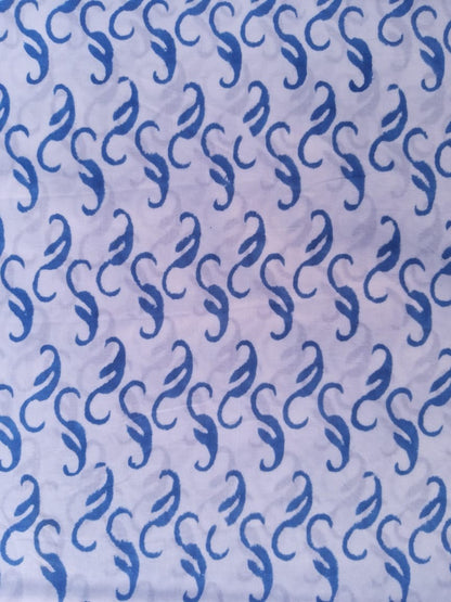 Blue White Base Hand Block Printed Pure Cotton Fabric - JBR76