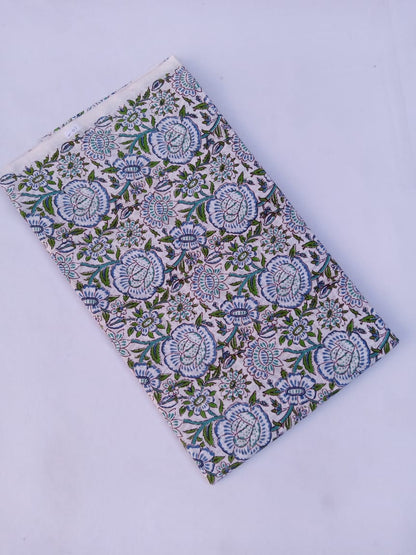 White Base Kalamkari Floral Print Hand Block Printed Pure Cotton Fabric - JBR73