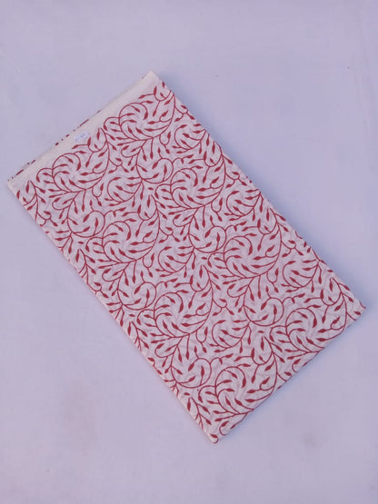 Red White Base Scroll Pattern Hand Block Printed Pure Cotton Fabric - JBR75