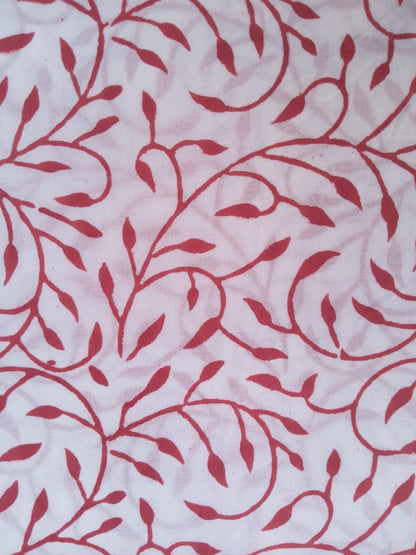 Red White Base Scroll Pattern Hand Block Printed Pure Cotton Fabric - JBR75