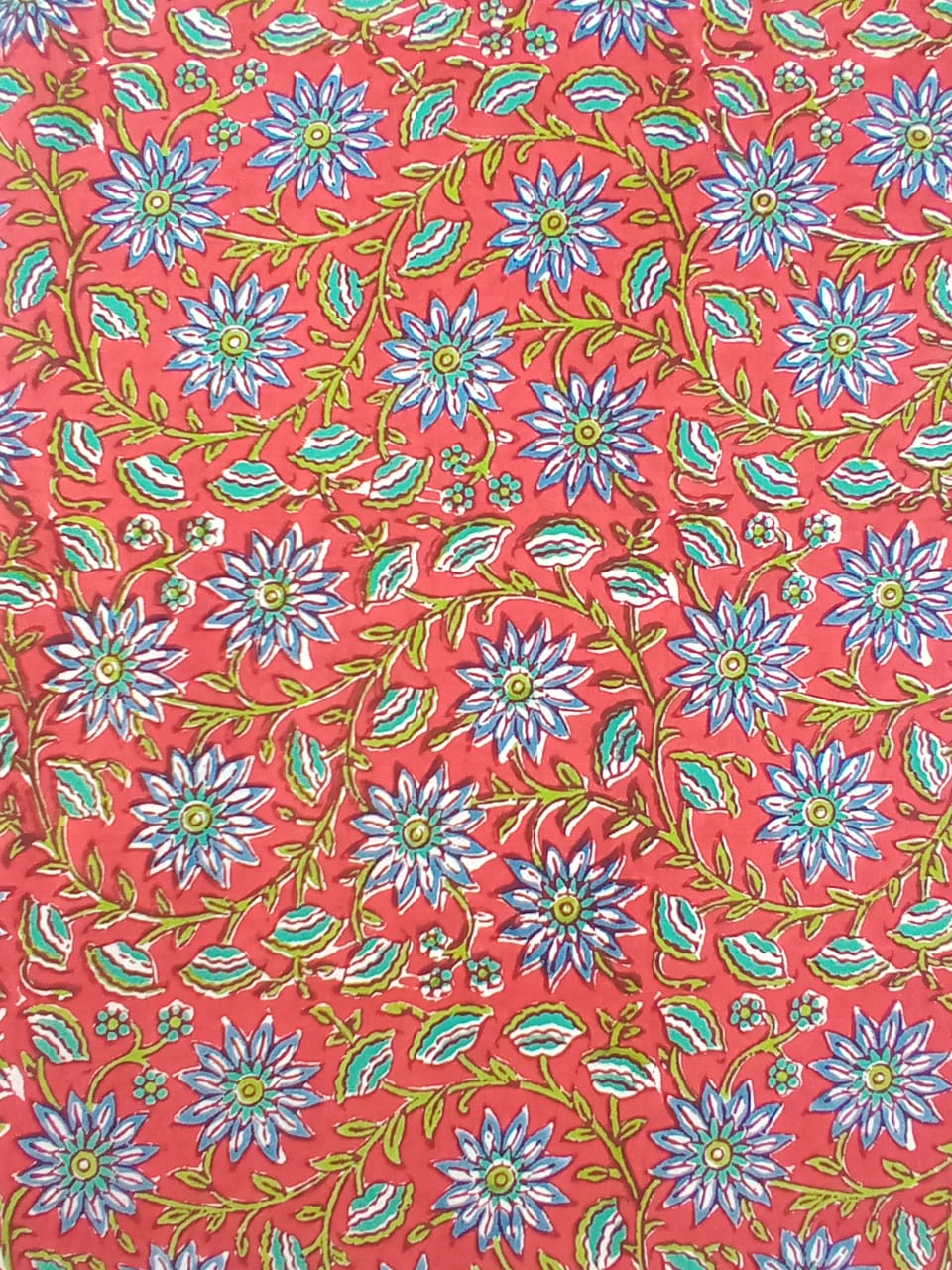 Red Floral Kalamkari Jaal Pure Cotton Hand Block Printed Fabric - JBR66