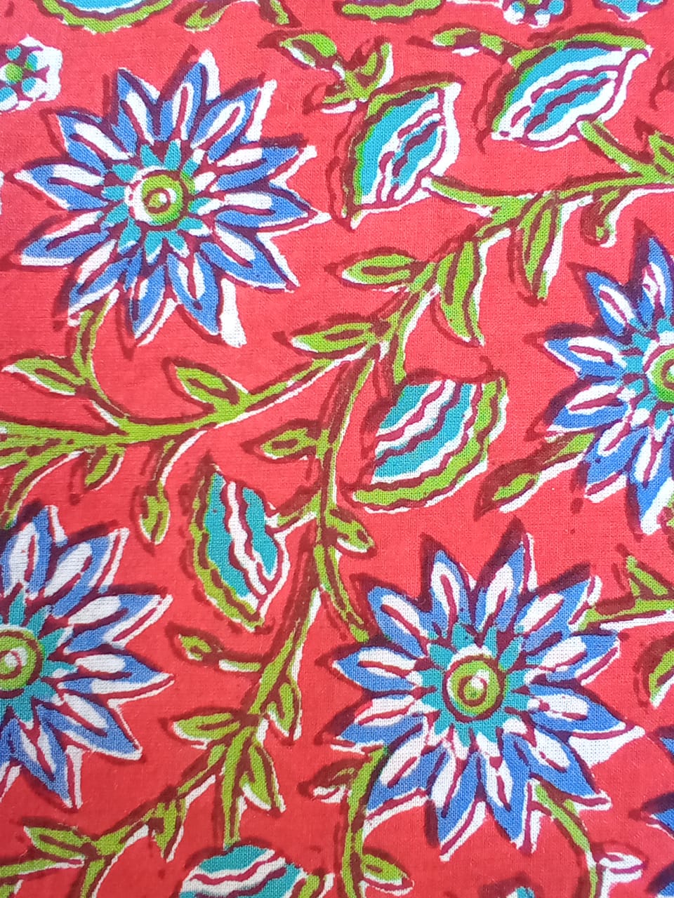 Red Floral Kalamkari Jaal Pure Cotton Hand Block Printed Fabric - JBR66
