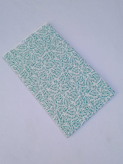 White Base Sea Green Floral Leaves Print Pure Cotton Hand Block Printed Fabric - JBR61