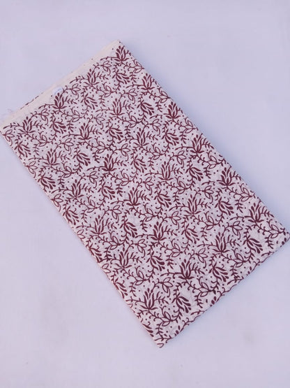 White Base Maroon Scroll Pattern Pure Cotton Hand Block Printed Fabric - JBR60