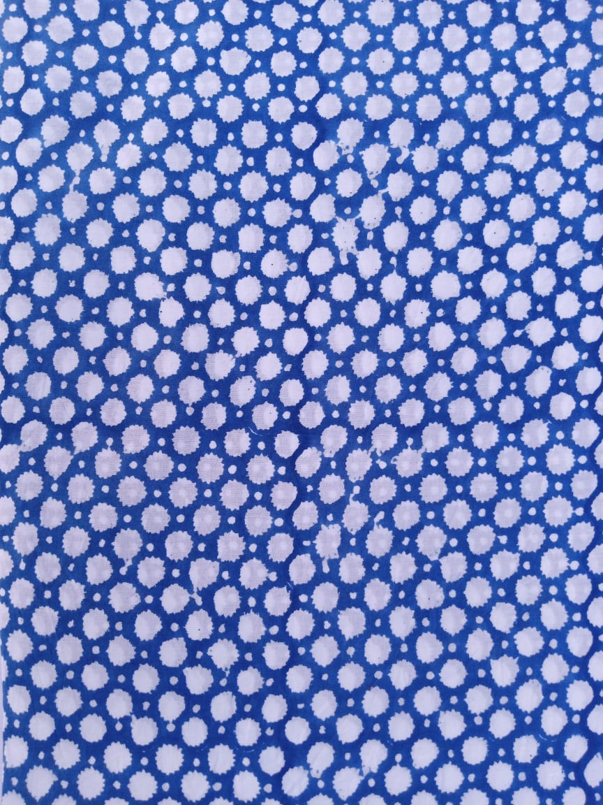 Blue Polka Dot Pattern Pure Cotton Hand Block Printed Fabric - JBR55