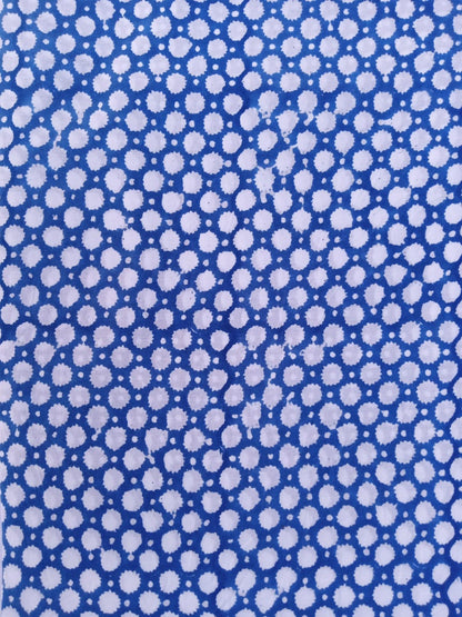 Blue Polka Dot Pattern Pure Cotton Hand Block Printed Fabric - JBR55