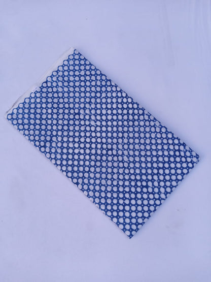 Blue Polka Dot Pattern Pure Cotton Hand Block Printed Fabric - JBR55