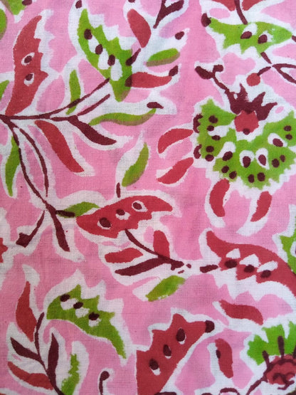 Pink with Multi Color Kalamkari Fabric Pure Cotton Hand Block Printed - JBR56