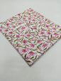 Pink &amp; Green Florals White Base Pure Cotton Hand Block Printed Fabric - JBR51
