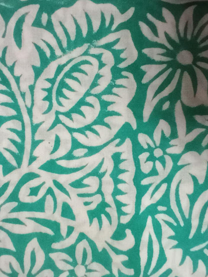 Sea Green Scroll Patterns Pure Cotton Hand Block Printed Fabric - JBR40