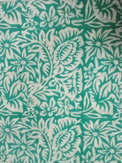 Sea Green Scroll Patterns Pure Cotton Hand Block Printed Fabric - JBR40