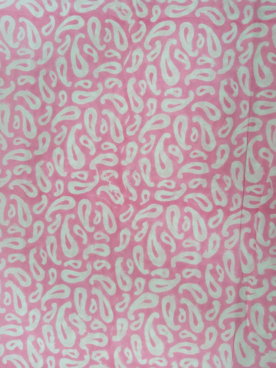 Pink Paisley Pattern Hand Block Printed Pure Cotton Fabric - JBR13