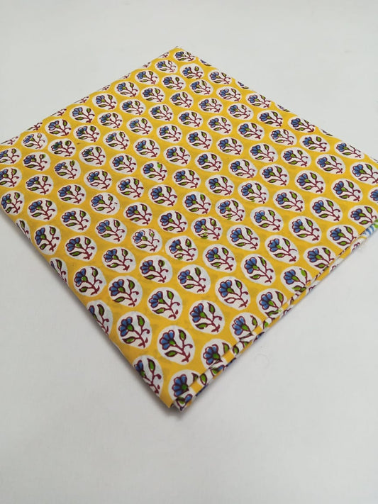 Yellow Floral Buti Sanganeri Hand Block Print Cotton Fabric From Tulsi Prints