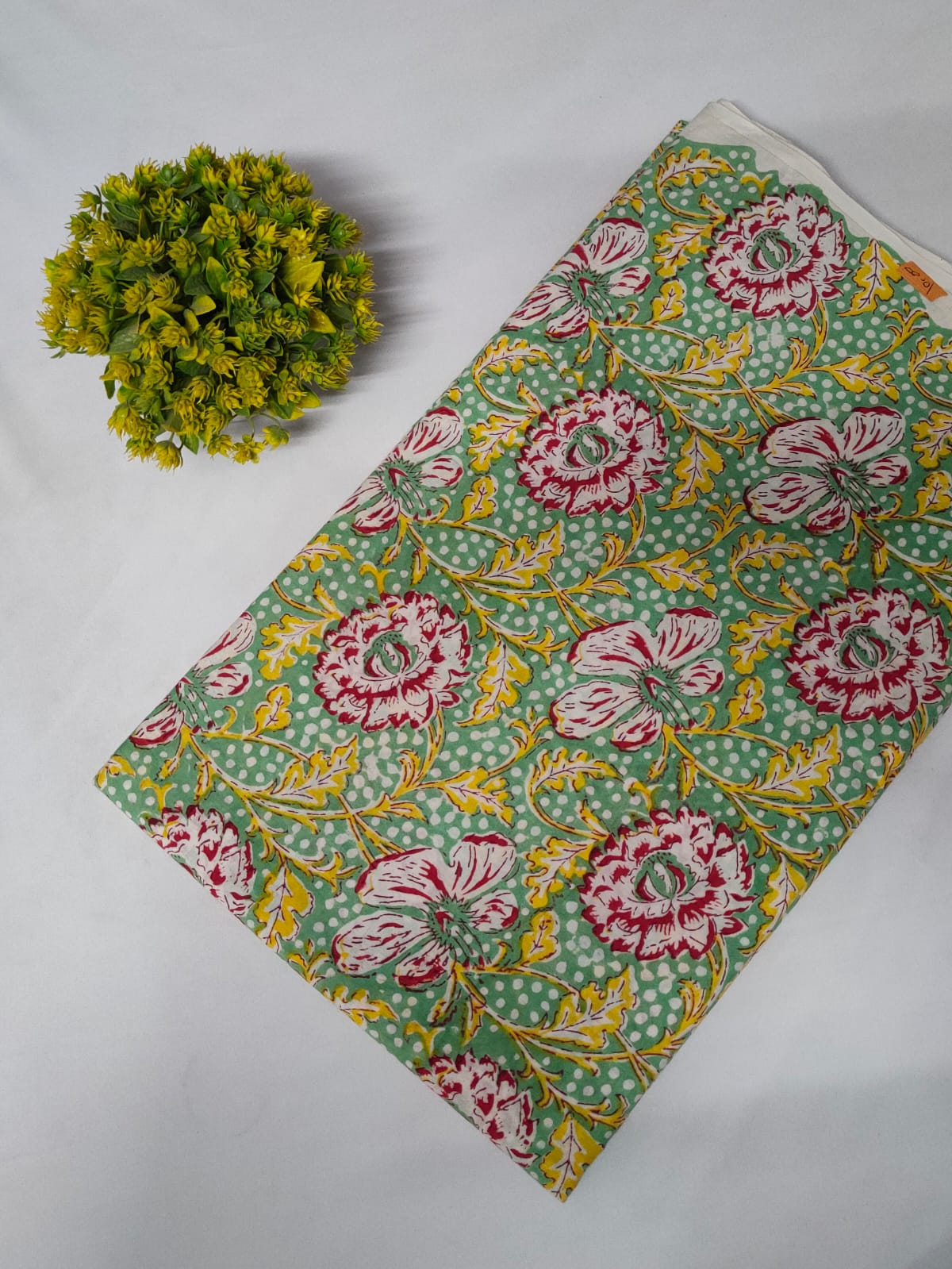 Green Floral Sanganeri Block Print Pure Cotton Fabric From Tulsi Prints