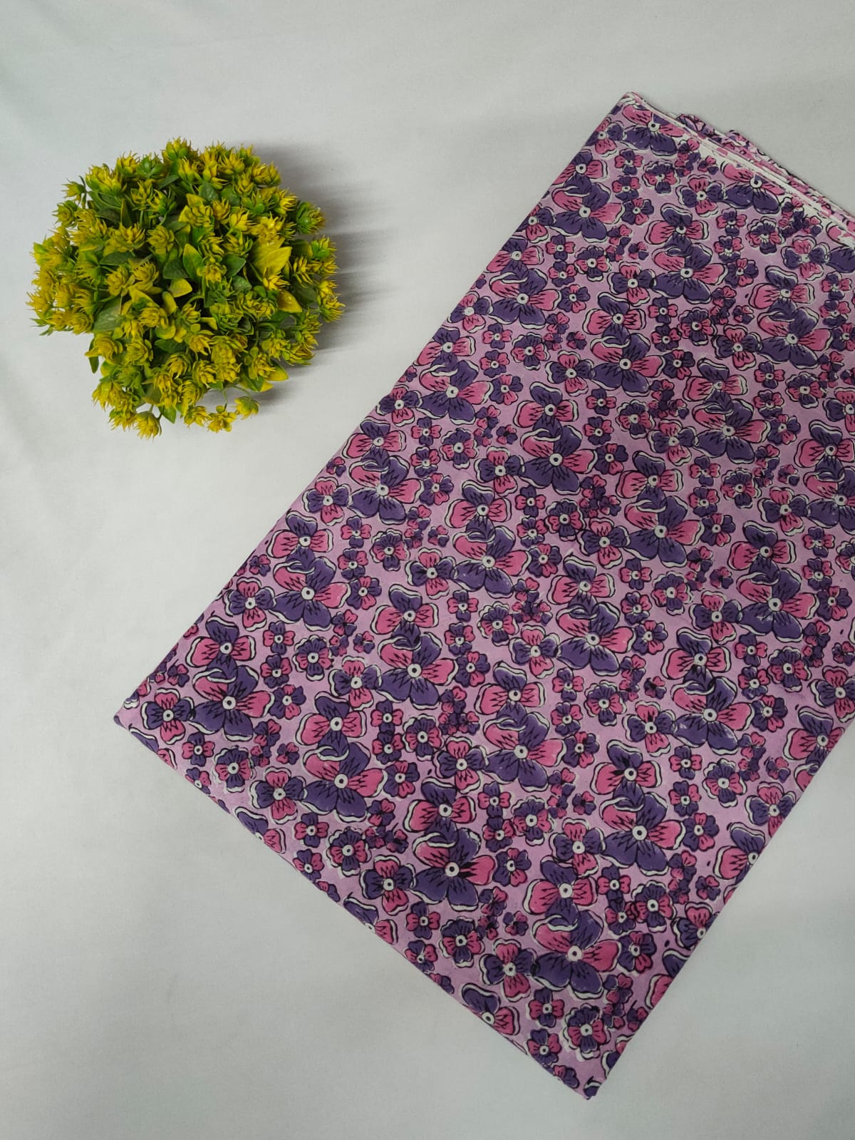 Purple Floral Sanganeri Hand Block Print Pure Cotton Fabric From Tulsi Prints