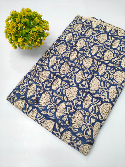 Navy Blue Floral Indigo Print (Dabu Indigo Print) Pure Cotton Fabric From Tulsi Prints