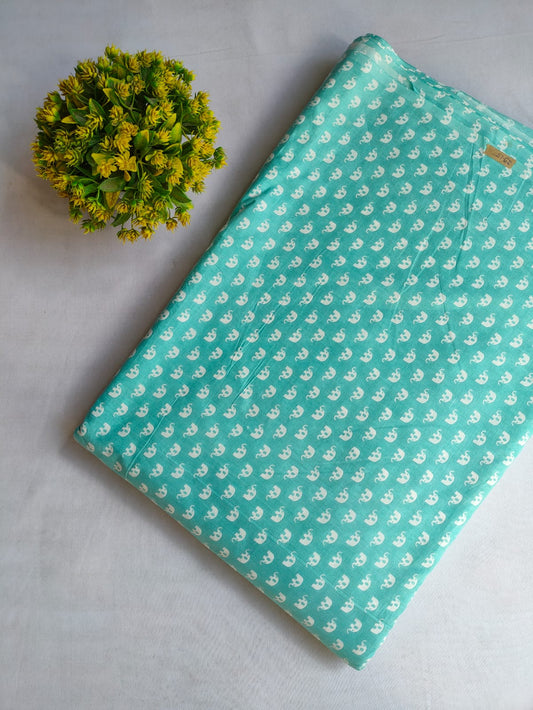 Turquoise Duck Motif Screen Print Pure Cotton Fabric From Tulsi Prints