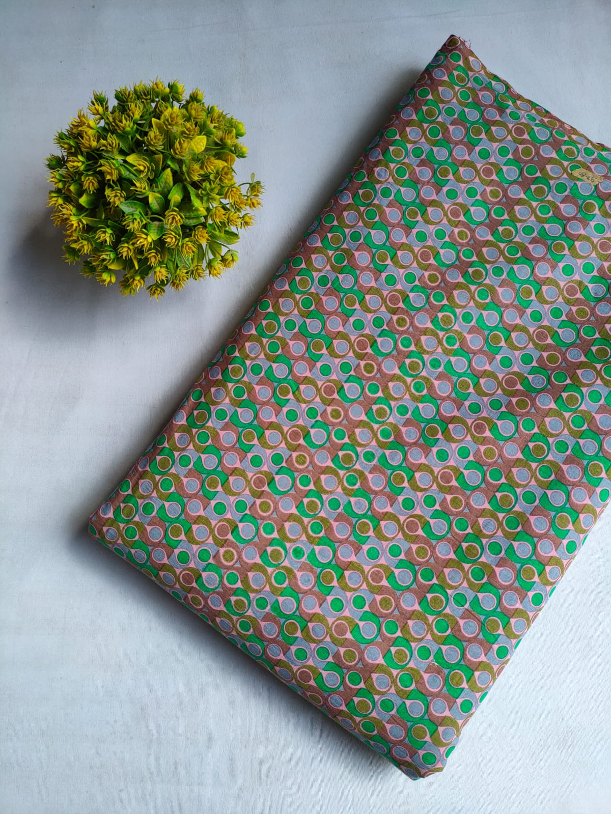 Green and Pink Geometric Screen Print Pure Cotton Fabric From Tulsi Prints
