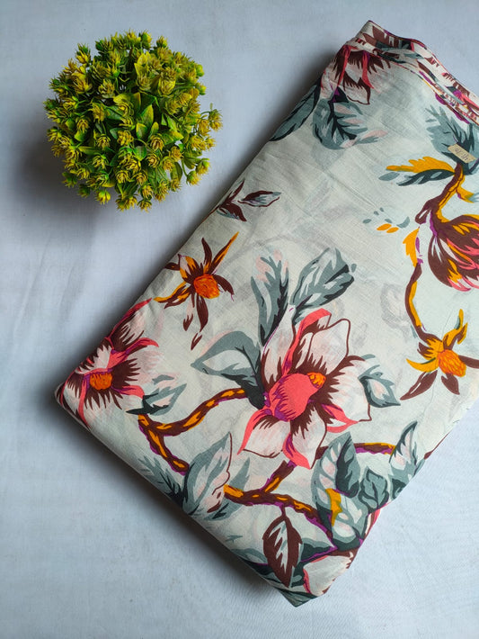 Cream Floral Screen Print Pure Cotton Fabric From Tulsi Prints