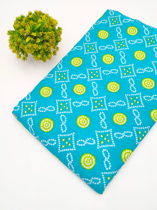 Turquoise Geometric Screen Print Pure Cotton Fabric From Tulsi Prints