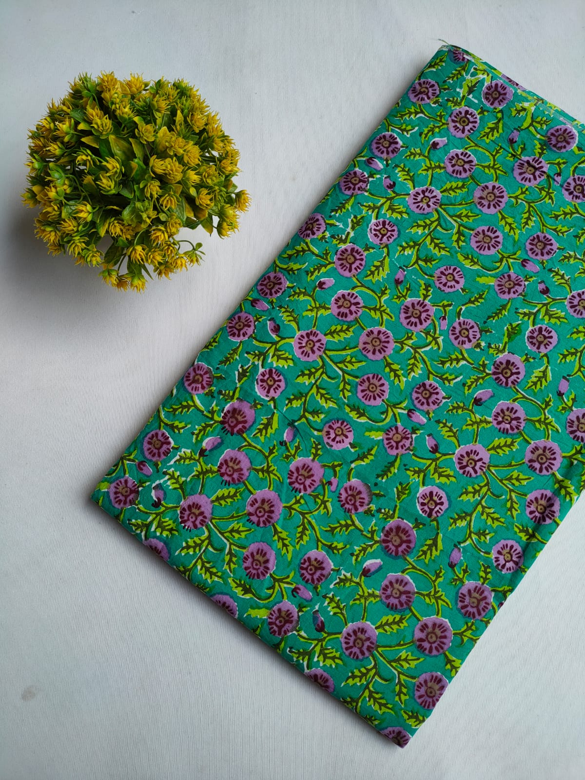 Green Floral Vine Sanganeri Print Pure Cotton Fabric From Tulsi Prints