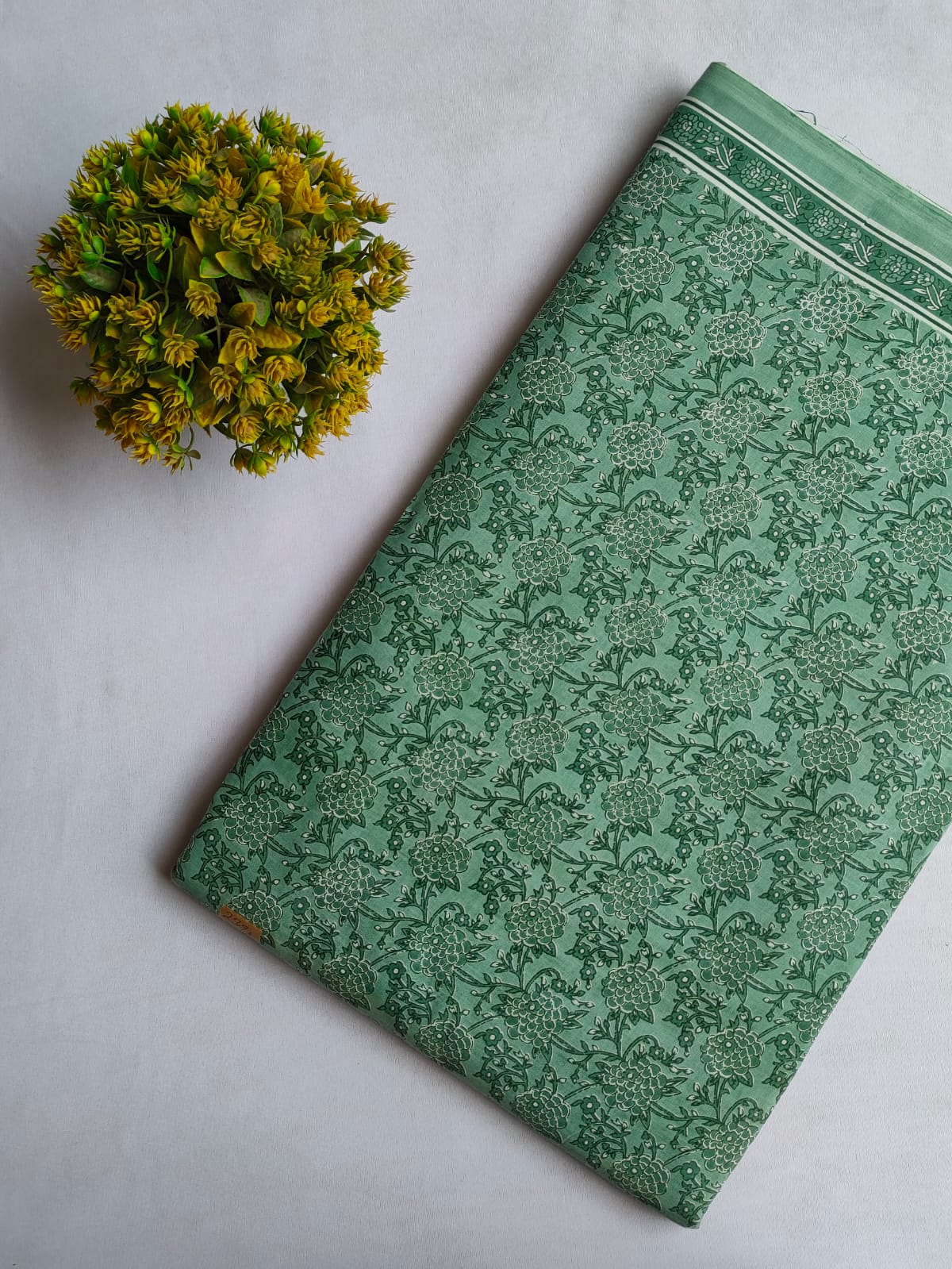 Mint Green Floral Vine Screen Print Pure Cotton Fabric From Tulsi Prints