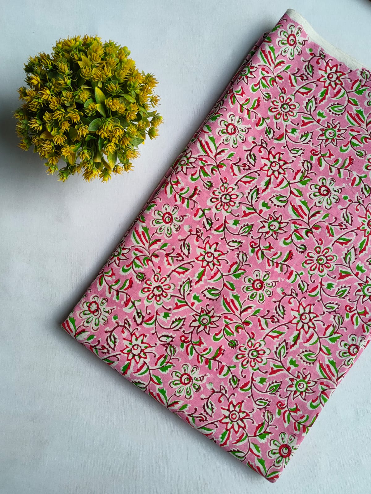 Pink Floral Sanganeri Hand Block Print Cotton Fabric From Tulsi Prints
