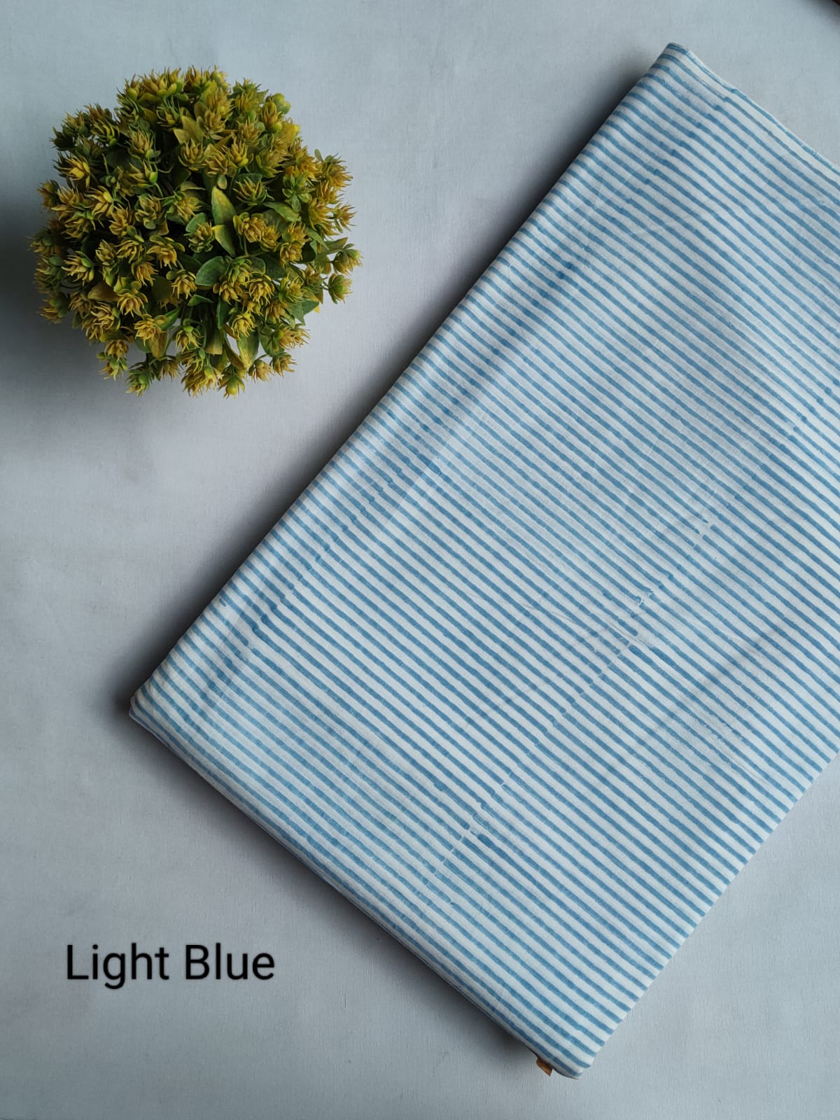 Light Blue Stripe Jaipuri Block Print Pure Cotton Fabric From Tulsi Prints