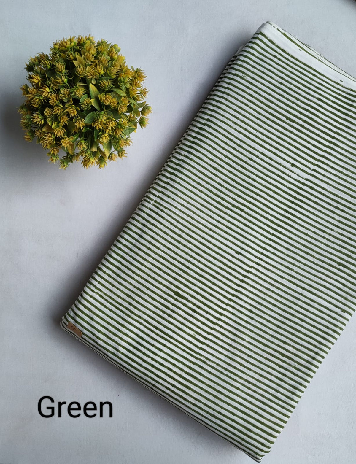 Green Striped Sanganeri Block Print Cotton Fabric From Tulsi Prints