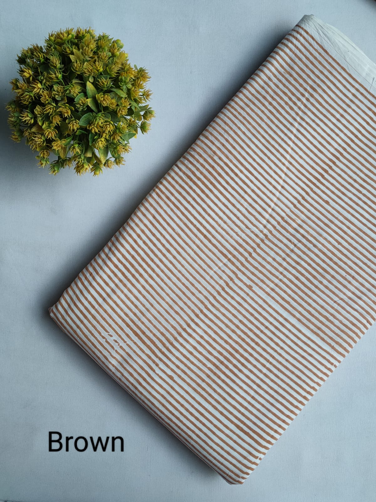 Brown Striped Sanganeri Block Print Pure Cotton Fabric From Tulsi Prints