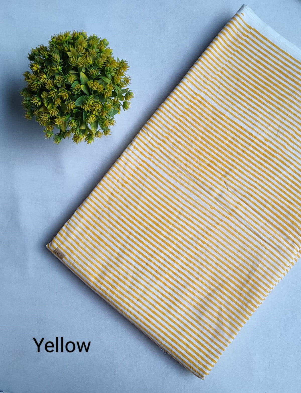 Yellow Stripe Sanganeri Block Print Pure Cotton Fabric From Tulsi Prints