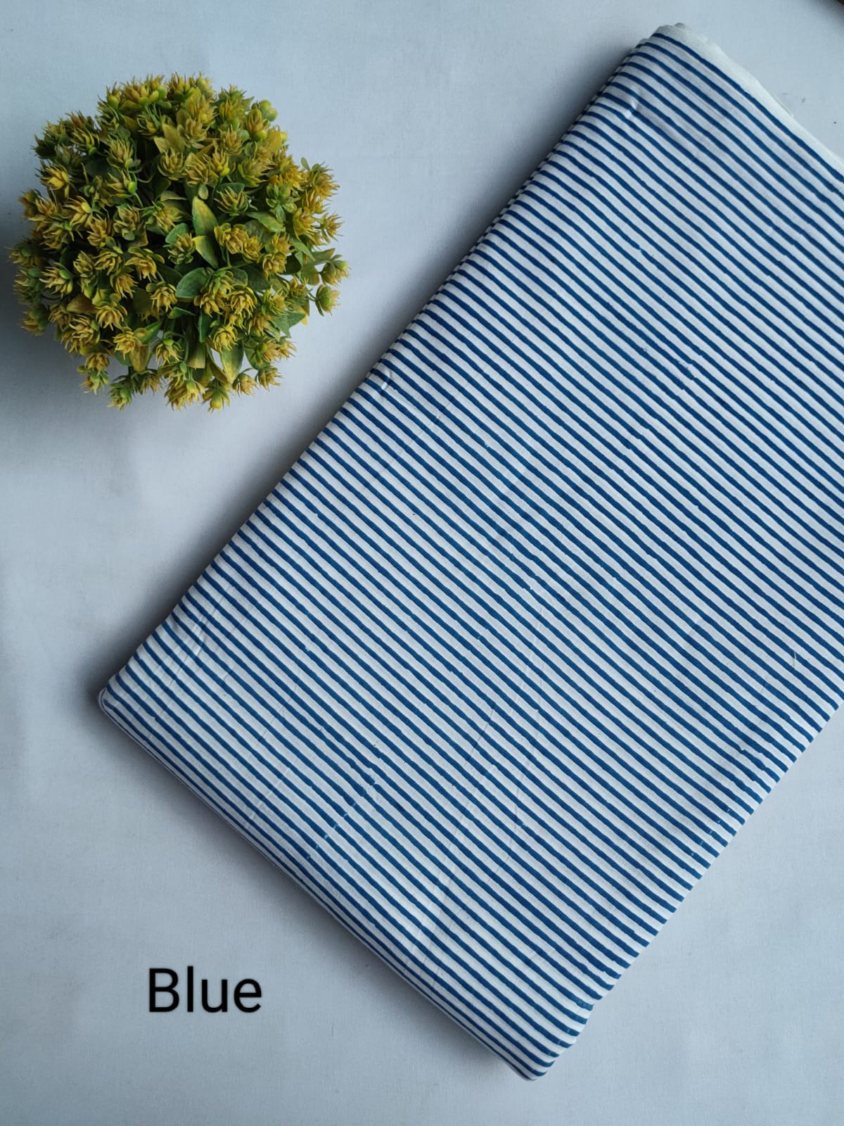 Blue Striped Sanganeri Block Print Pure Cotton Fabric From Tulsi Prints