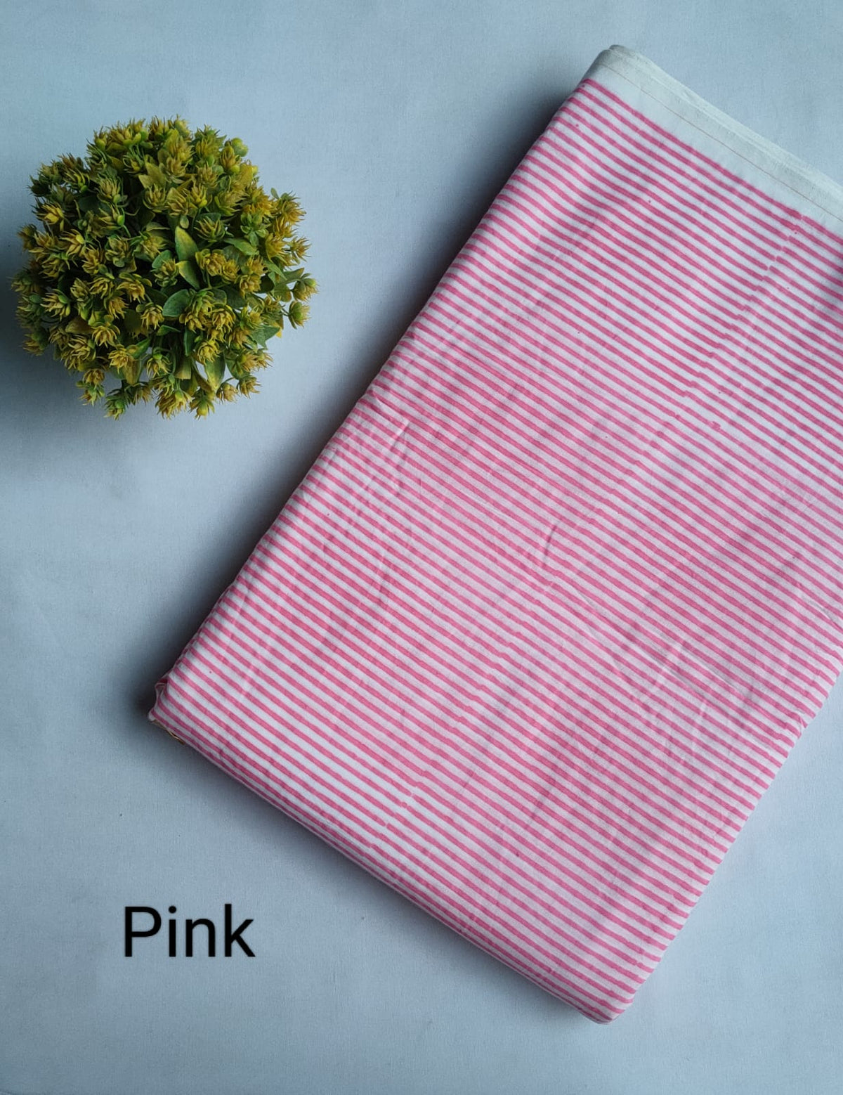Pink Stripe Sanganeri Block Print Pure Cotton Fabric From Tulsi Prints