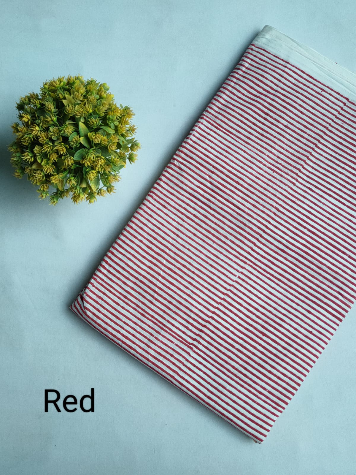 Red Striped Jaipuri Block Print Cotton Fabric From Tulsi Prints