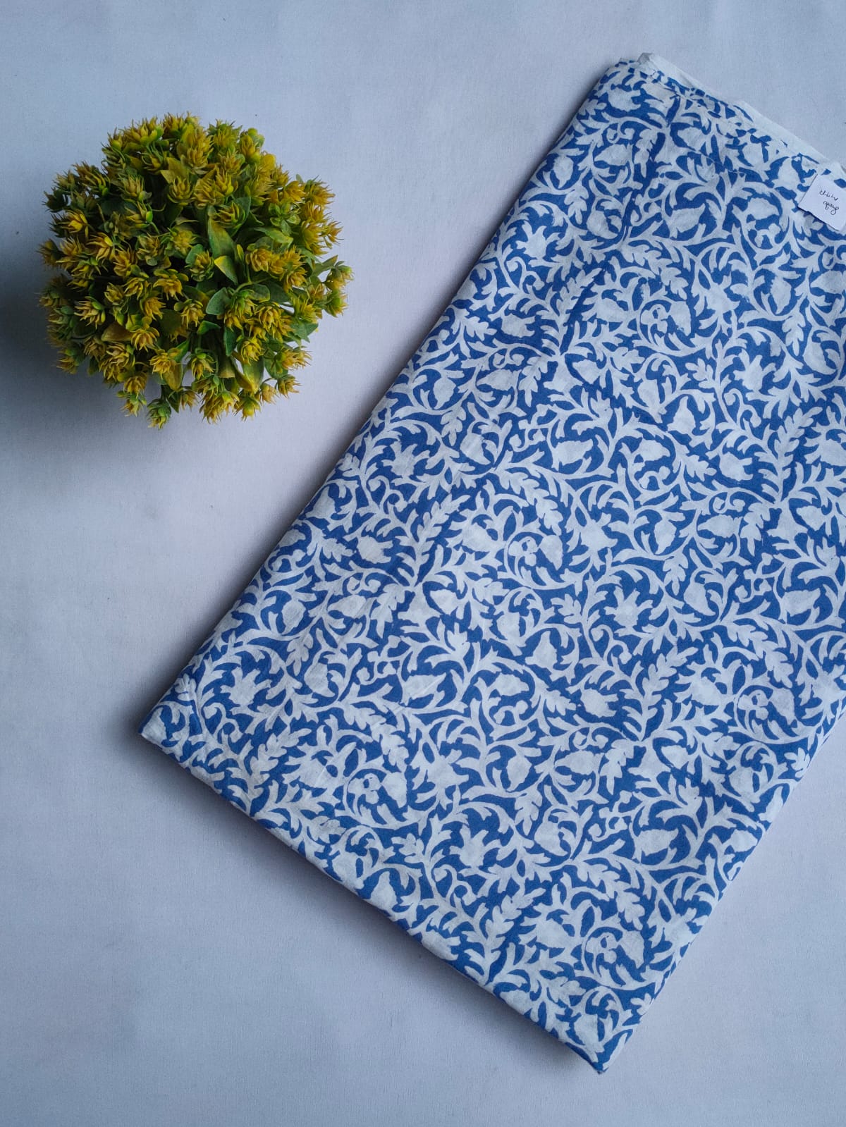 Blue Floral Sanganeri Hand Block Print Cotton Fabric From Tulsi Prints