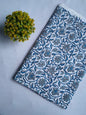 White Blue Floral Sanganeri Block Print Cotton Fabric From Tulsi Prints