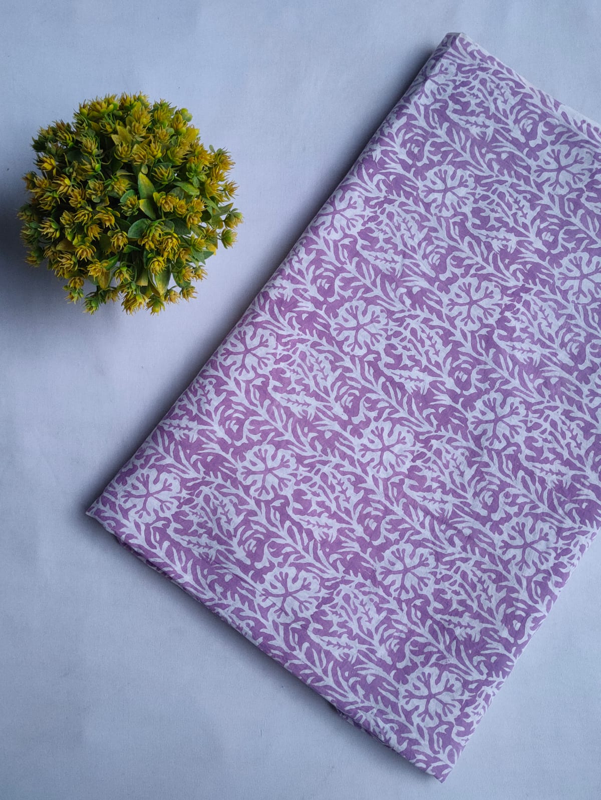 Lavender Floral Sanganeri Hand Block Print Pure Cotton Fabric From Tulsi Prints