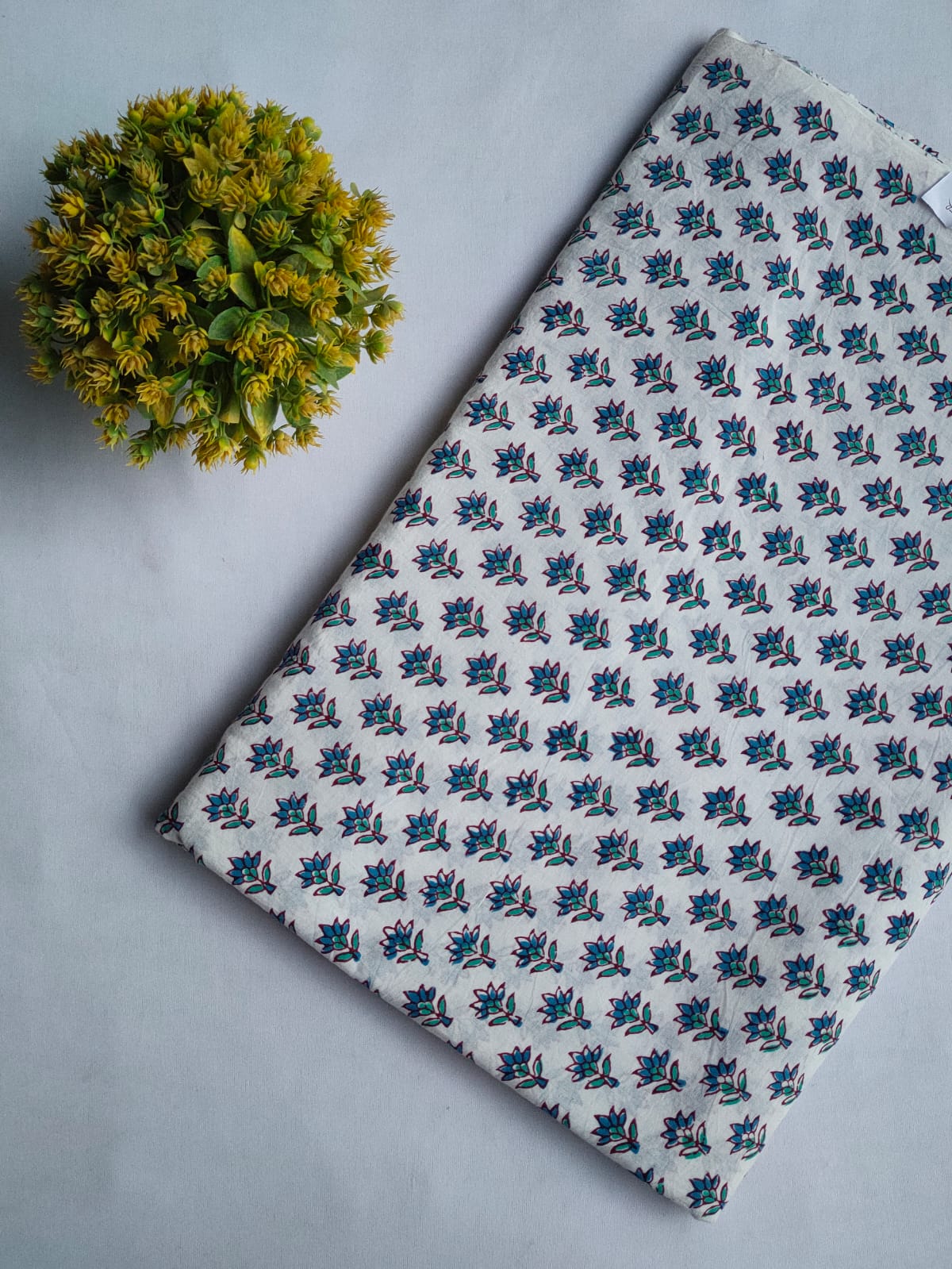 White Floral Sanganeri Block Print Pure Cotton Fabric From Tulsi Prints