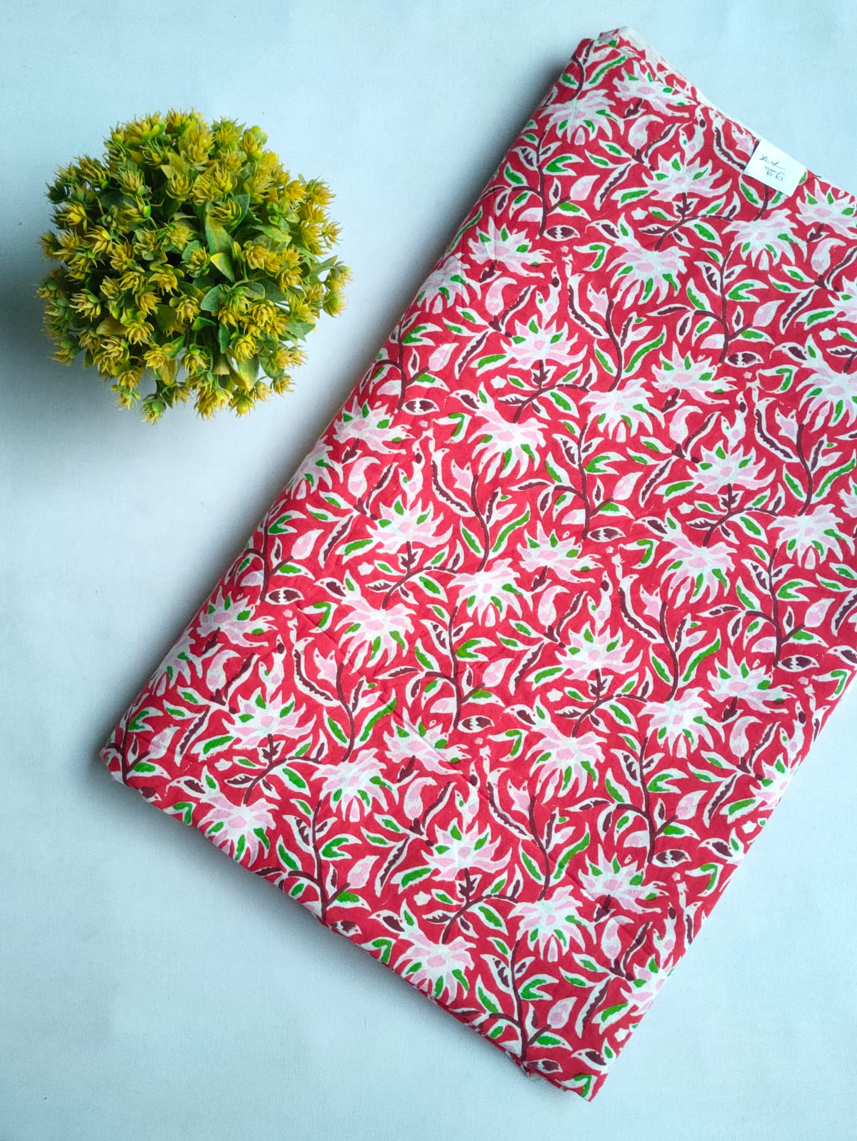 Red Floral Sanganeri Block Print Pure Cotton Fabric From Tulsi Prints