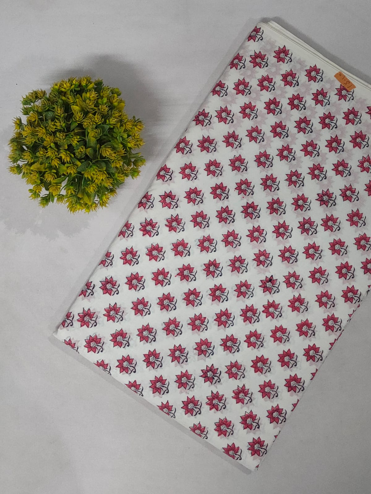 White Floral Sanganeri Hand Block Print Cotton Fabric From Tulsi Prints