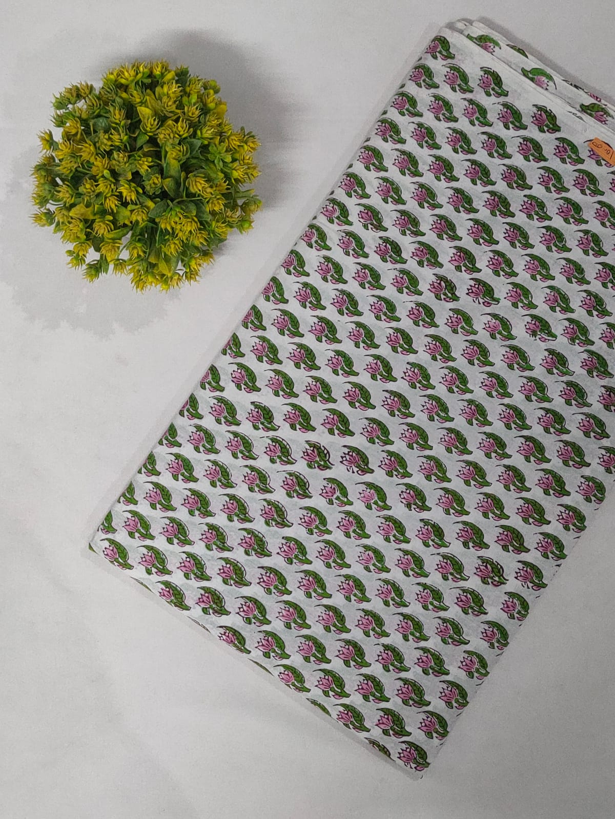 White Floral Sanganeri Hand Block Print Cotton Fabric From Tulsi Prints