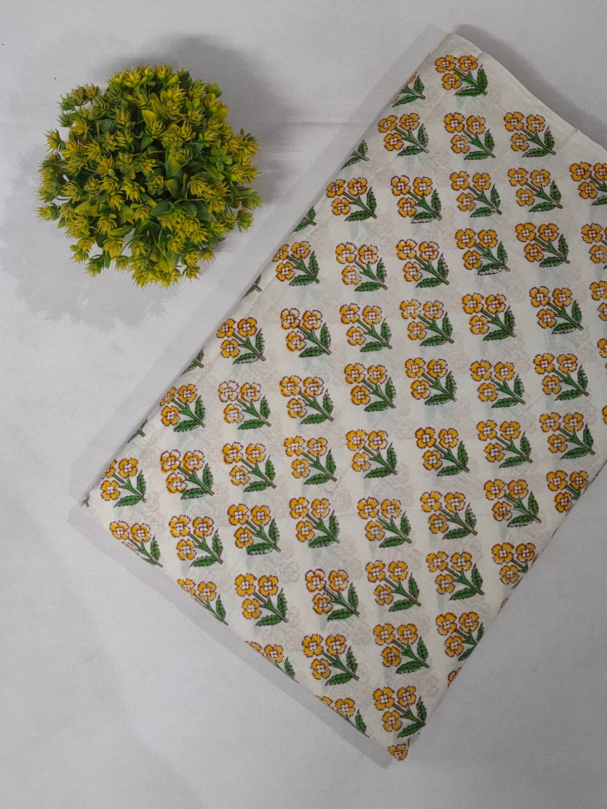 Cream Floral Sanganeri Hand Block Print Cotton Fabric From Tulsi Prints