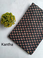 Black Floral Motif Kantha Screen Print Pure Cotton Fabric From Tulsi Prints