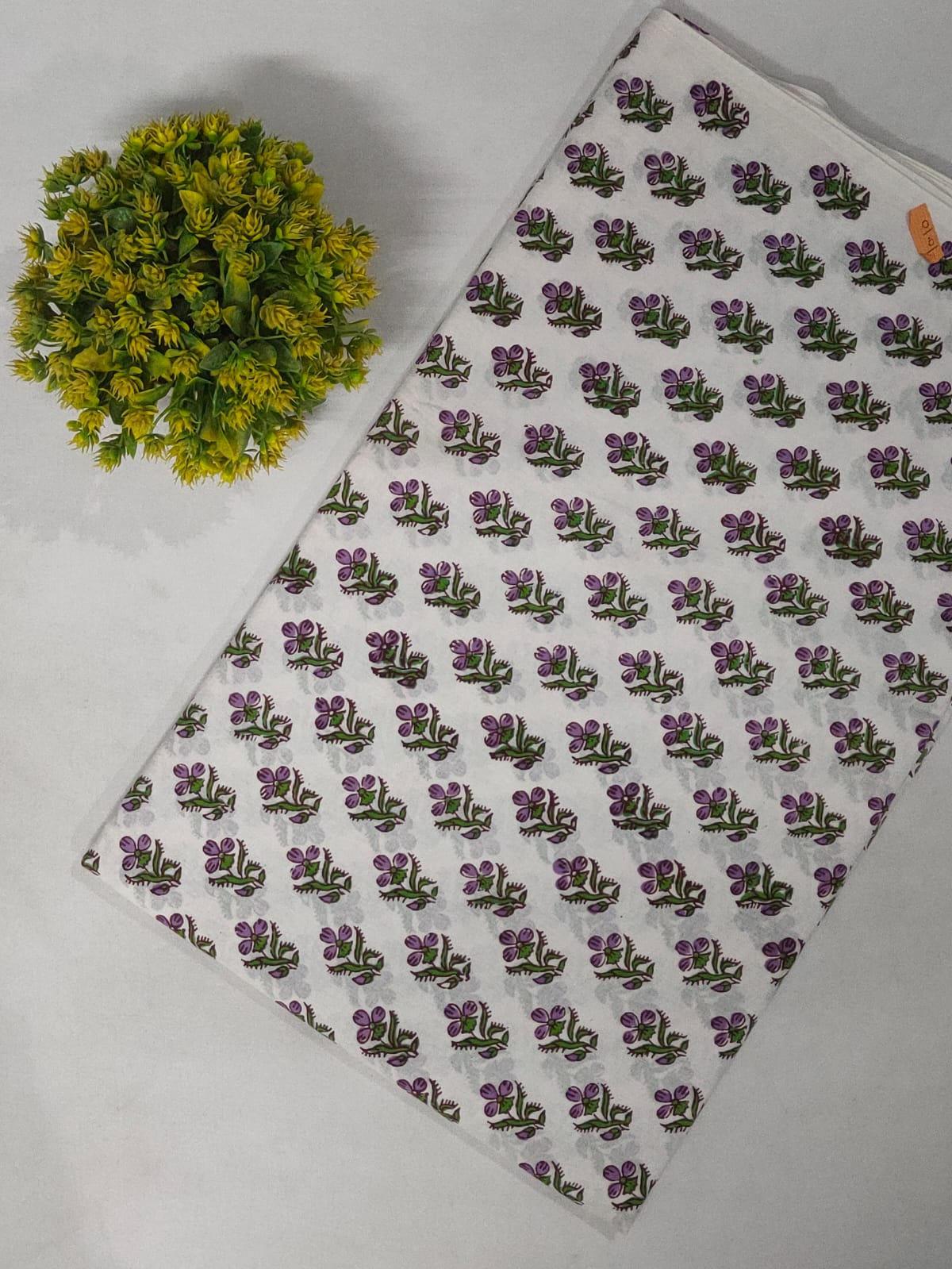 White Floral Sanganeri Hand Block Print Cotton Fabric From Tulsi Prints