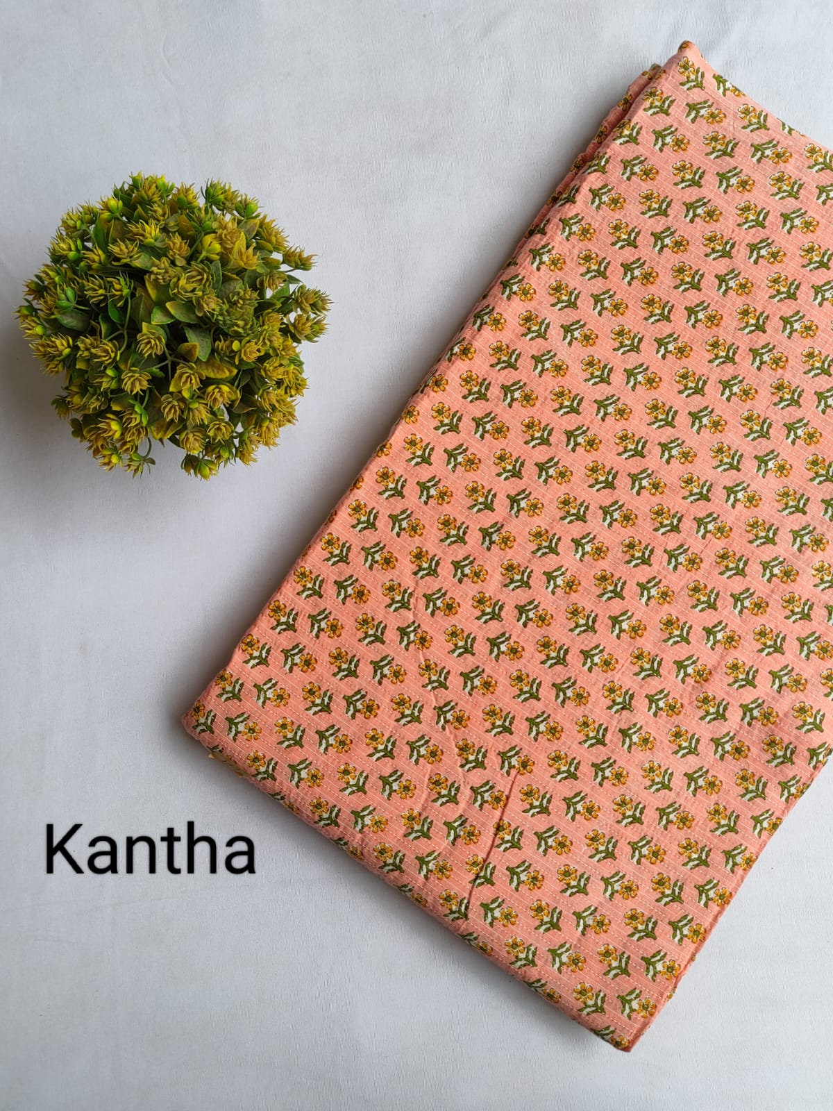 Peach Small Buti Screen Print Pure Cotton Fabric From Tulsi Prints