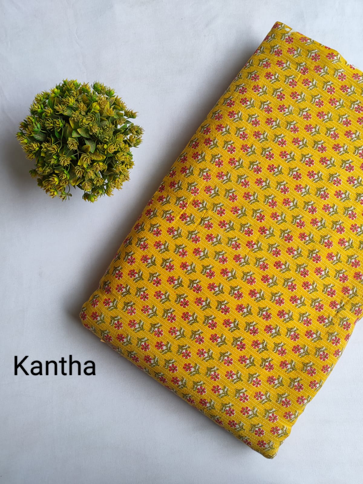 Mustard Yellow Small Buti Screen Print Pure Cotton Fabric From Tulsi Prints