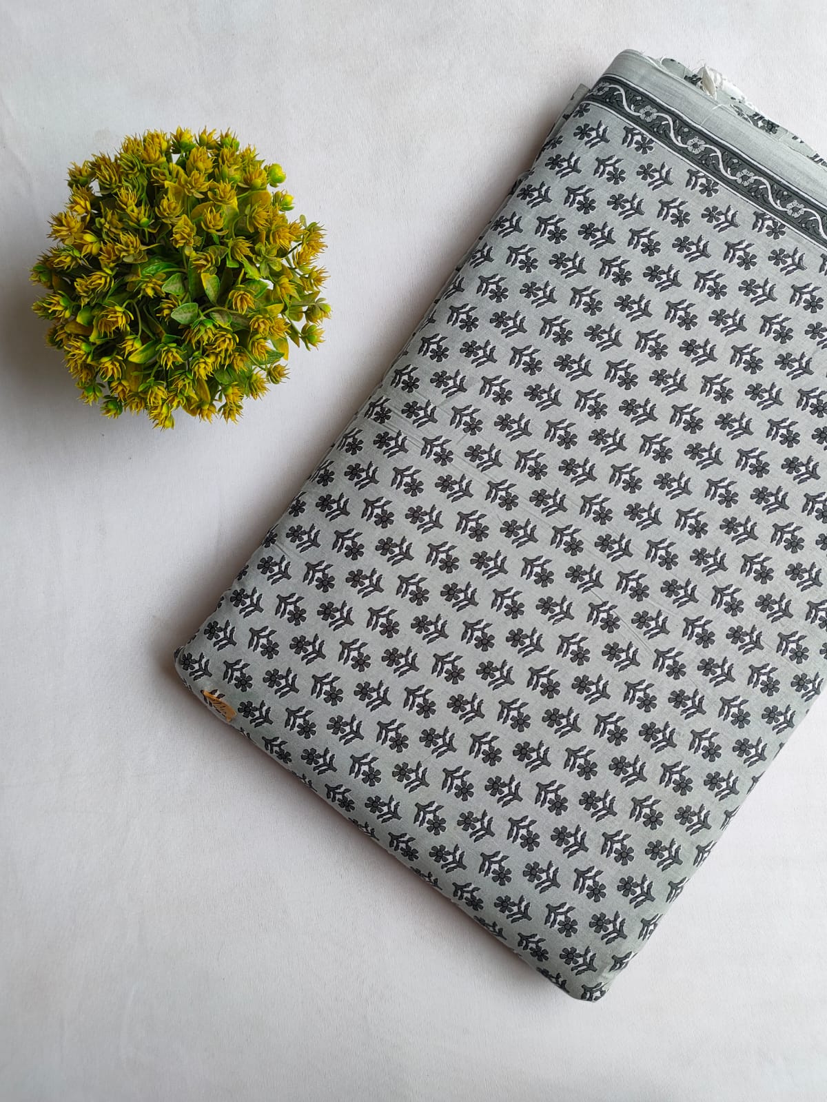 Grey Small Buti Screen Print Pure Cotton Fabric From Tulsi Prints