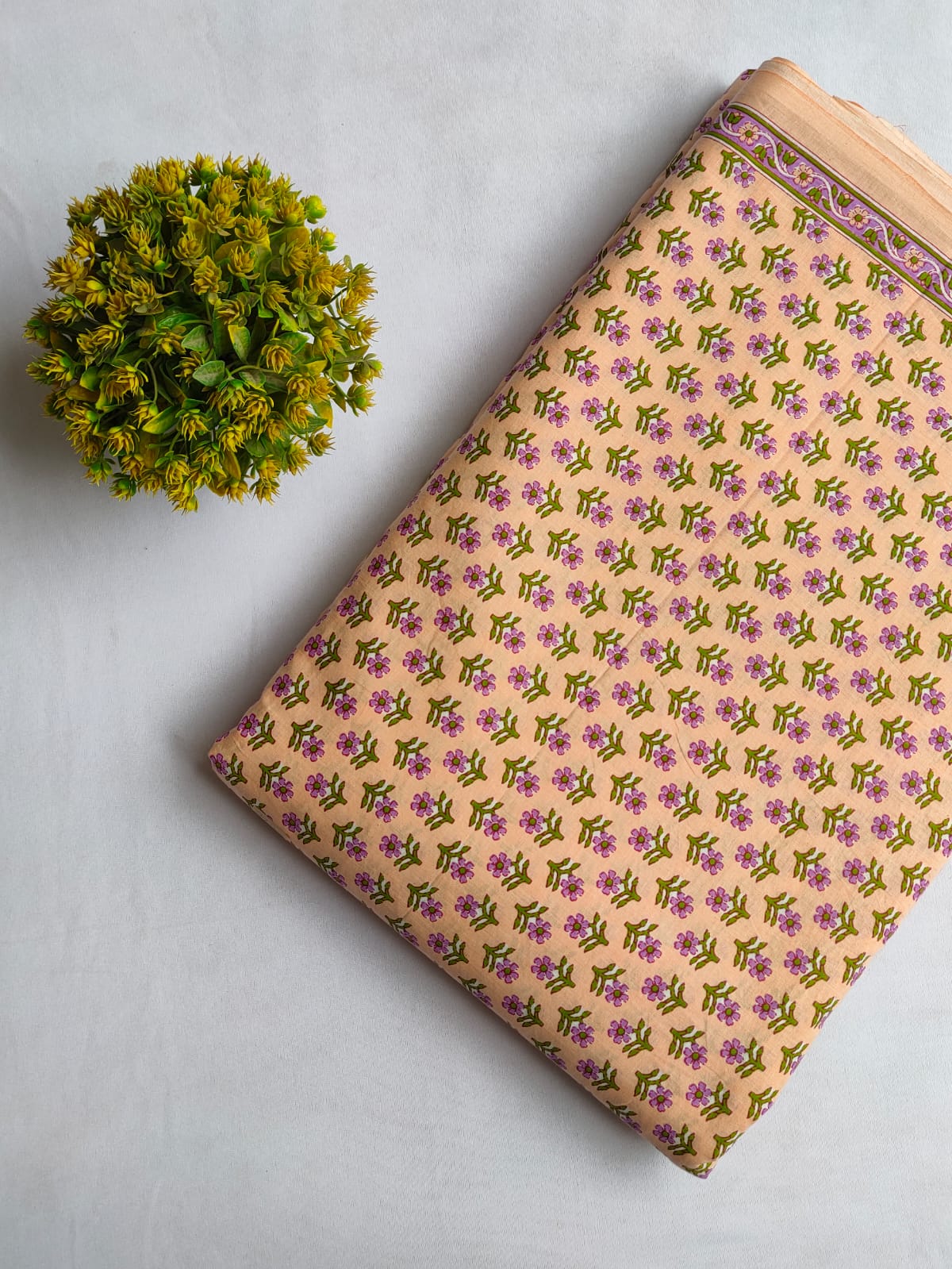 Peach Floral Vine Screen Print Pure Cotton Fabric From Tulsi Prints